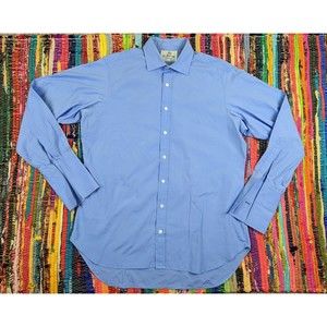 VTG Harvie & Hudson Jermyn St. UK Men 46-48" Blue French Cuffs Dress Shirt READ!